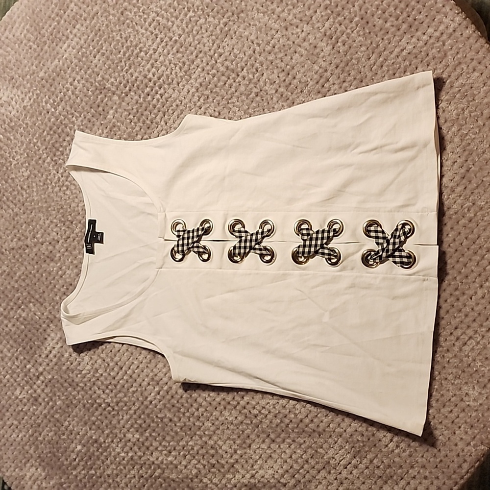 INC white blouse with gingham ties